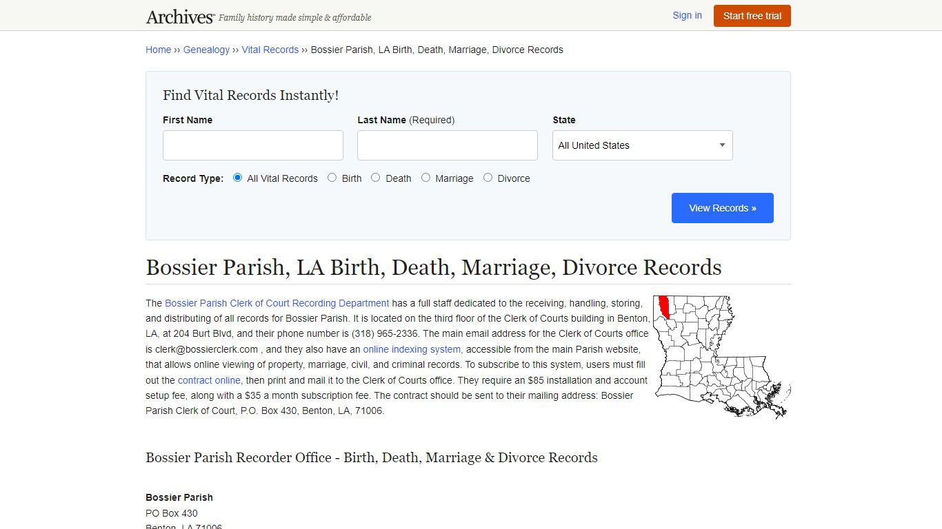 Bossier Parish, LA Birth, Death, Marriage, Divorce Records - Archives.com